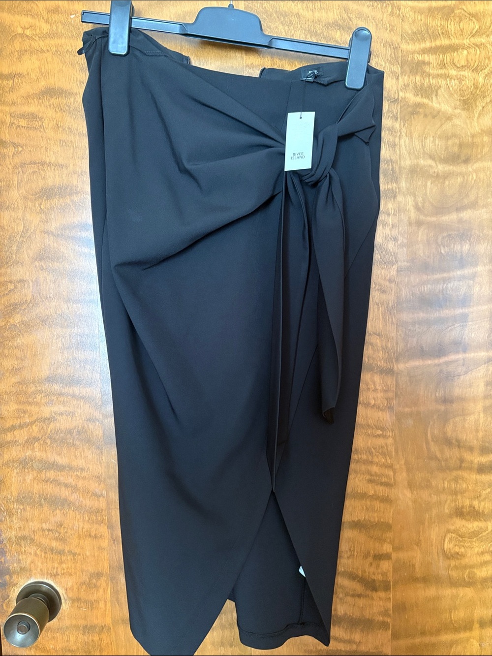 River Island Black Tie-Front Pencil Midi Skirt